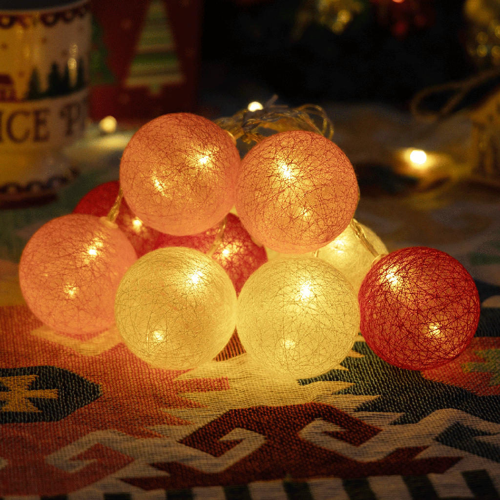 3AA Batterij Lichtsnoer Katoenen Bal Licht Roze&Wit Warm Wit 2m