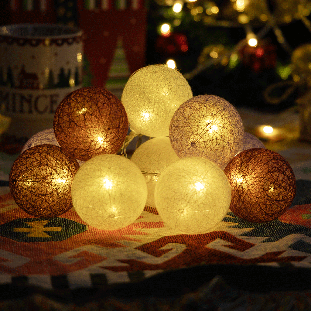 [B103033X1] 3AA Batterij Lichtsnoer Katoenen Bol Licht Lila&Wit Warm Wit 2m