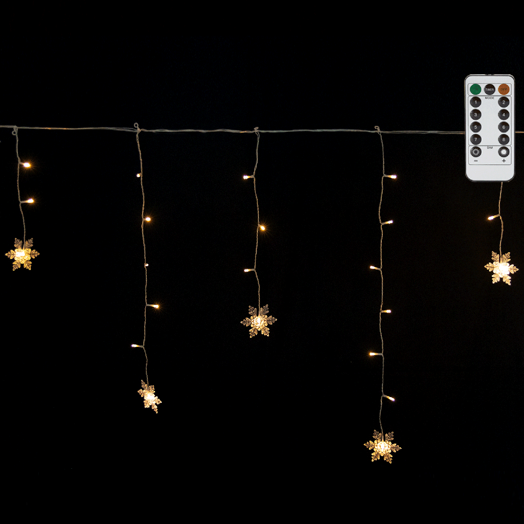 Serieel verbindbare laagspanning Ijspegel Wave Sneeuwvlok warm wit 3m*0.7m 12 snoeren IP44 Binnen/Buiten 12 strips