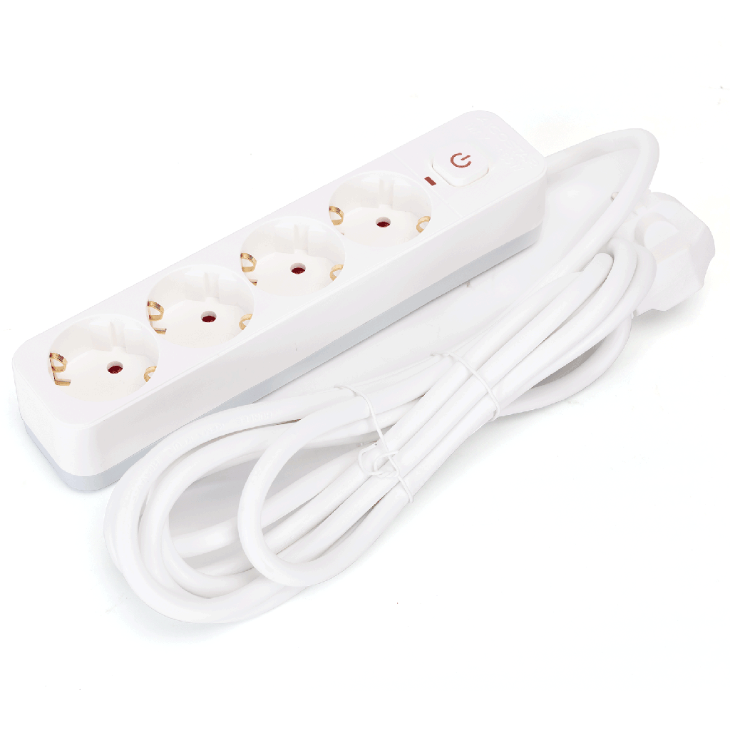 [B20103BV0] Aigostar L-serie Duitse 4-voudige stekkerdoos met schakelaar 3M 3G1,5mm² wit en grijs