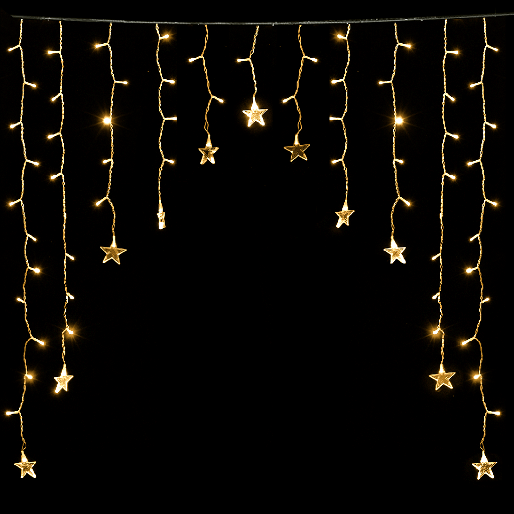[B10303ABGX] Niederspannungsvorhang Inverted-V Flach Lichterkette Stern Warmweiß 3*1,5 m 16 Streifen IP44, Innenbereich&Außenbereich