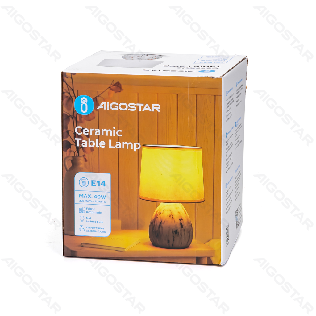 Aigostar Tafellamp Keramiek Marmer Goud met stoffen lampenkap (zonder lichtbron) E14