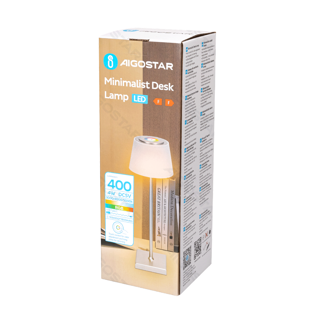 Aigostar Oplaadbare bureaulamp 4W RGB+CCT dimbaar met aanraking en verandert van kleur