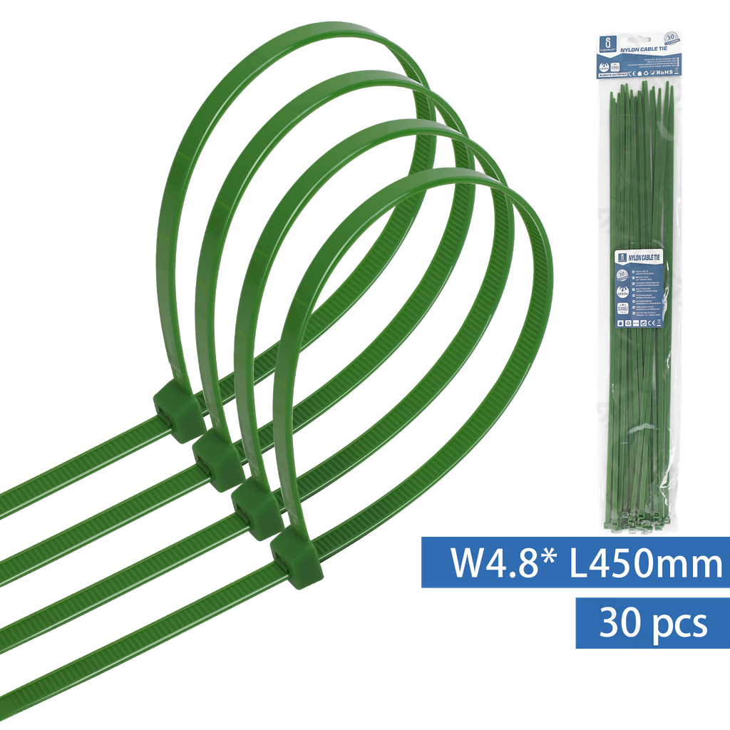 Attaches de câble en Nylon (30 pièces) 4.8*450mm (l*L) Vert