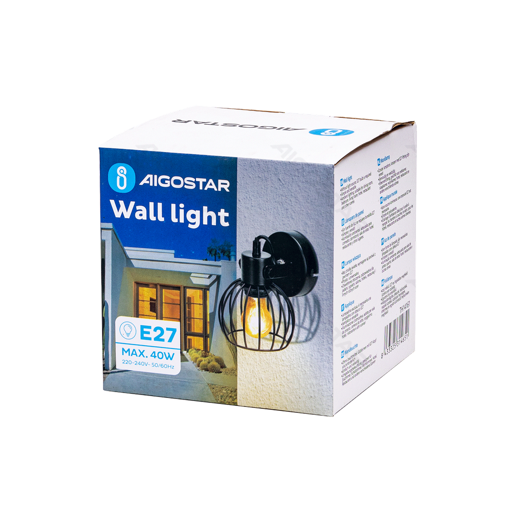 [B10305MO0] Metalen wandlamp zwart (zonder lichtbron) E27