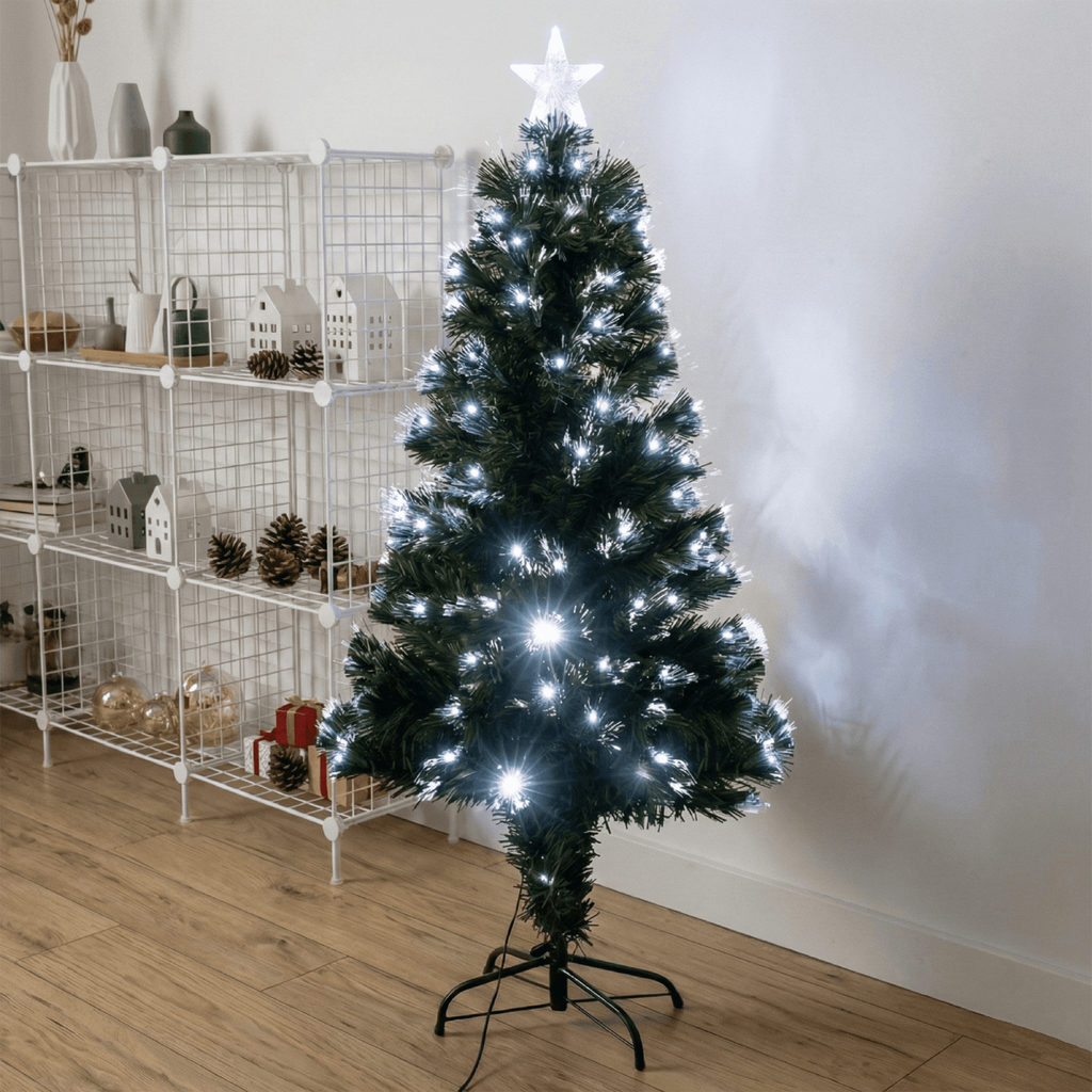[B10303K70] Sapin de Noël en fibre optique basse tension, Blanc froid, 1.8 m ,IP44, Intérieur&Extérieur