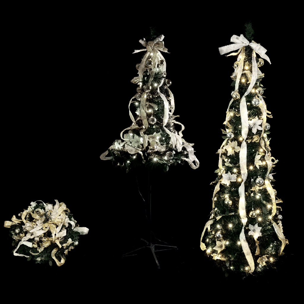 [B10303ABAO] Opvouwbare kerstboom witgouden decoraties warm wit 1,8m IP44 Binnen/Buiten