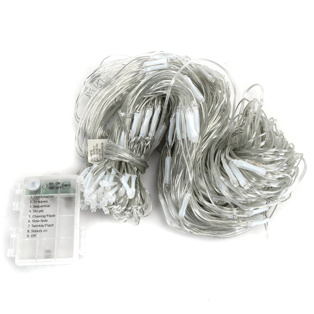 [B10303K4B] Aigostar Net van platte lichtstroken met 3AA-batterij Koud wit 4.5m*1.5m IP44 Binnen/Buiten