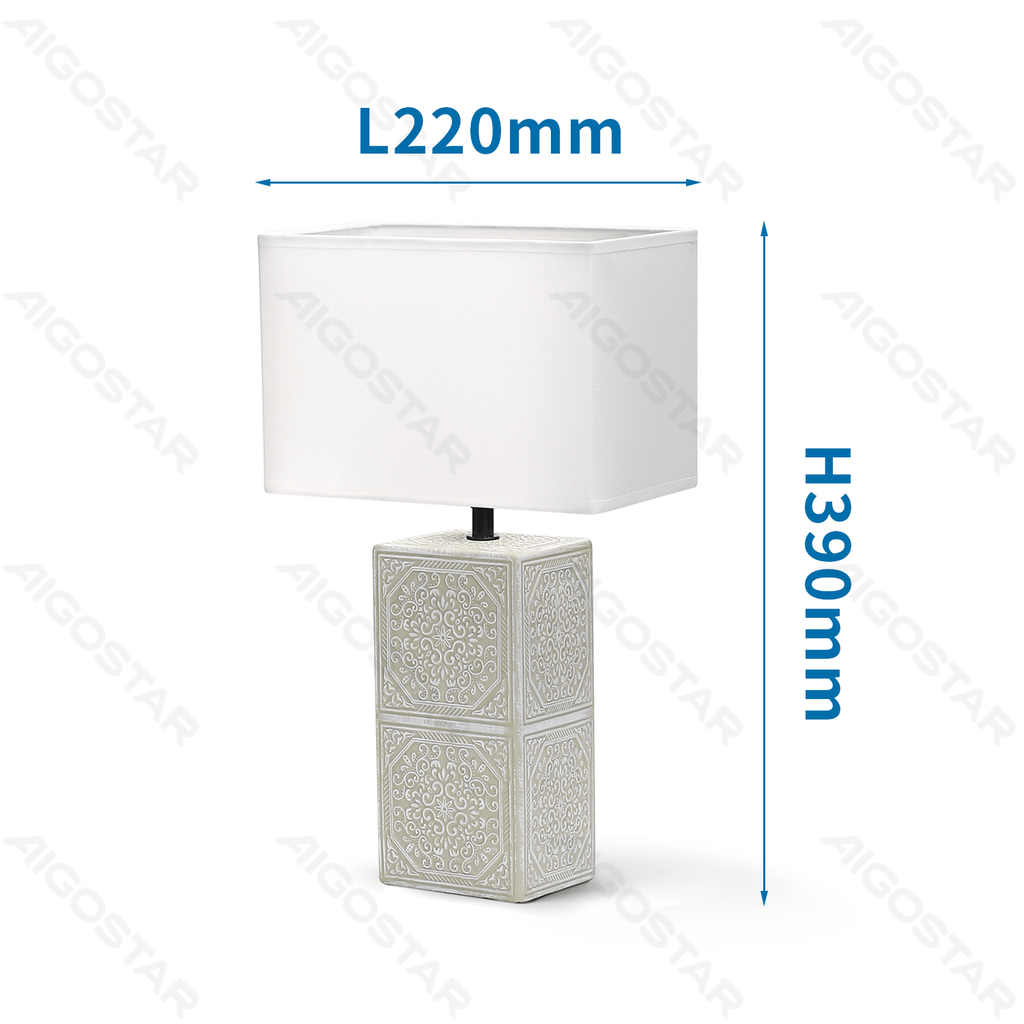 Aigostar Tafellamp Keramiek Vierkant Zwart/wit met stoffen lampenkap (zonder lichtbron) E14