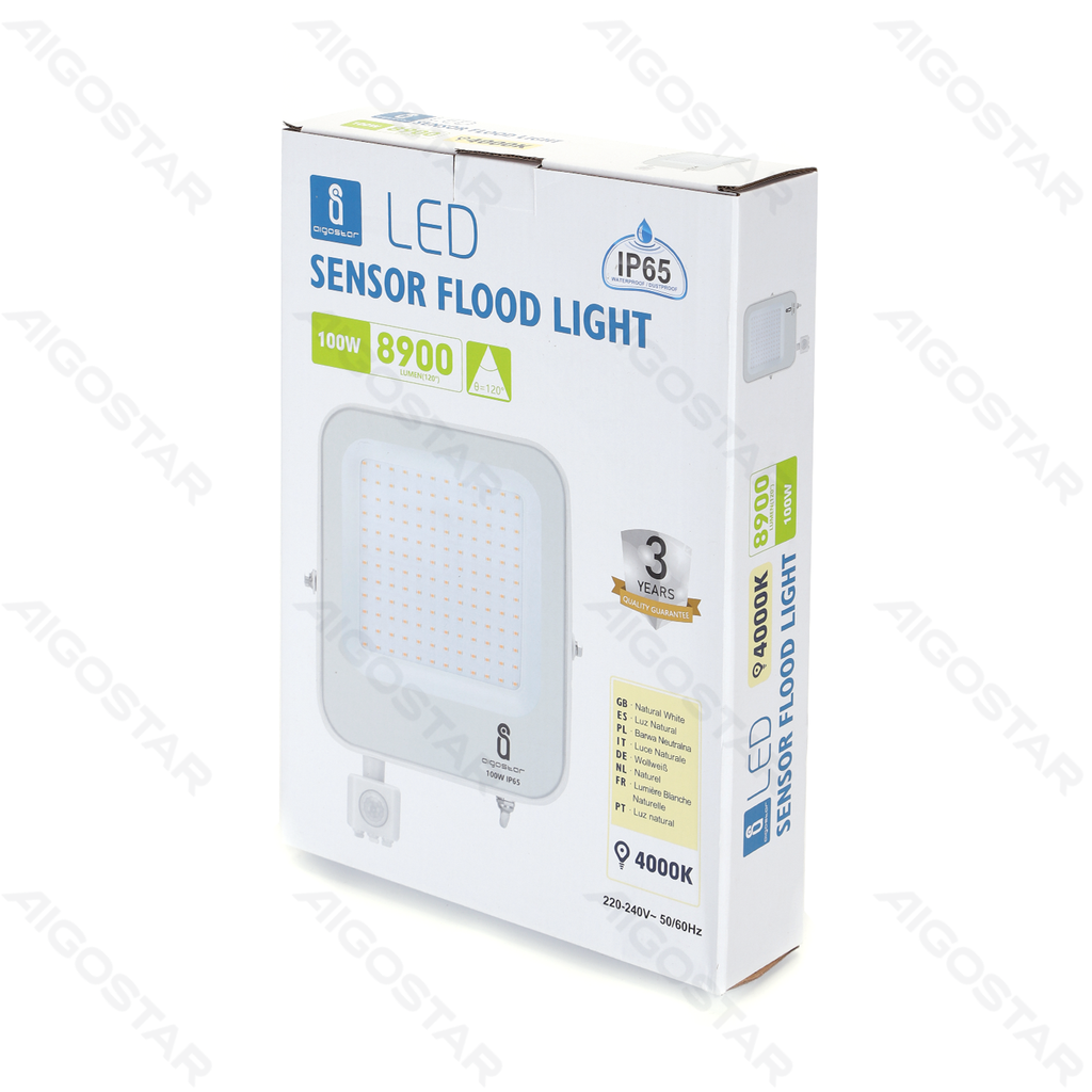 [B10202B6G] Aigostar LED-sensorschijnwerper 100W 8900lm 4000K IP65