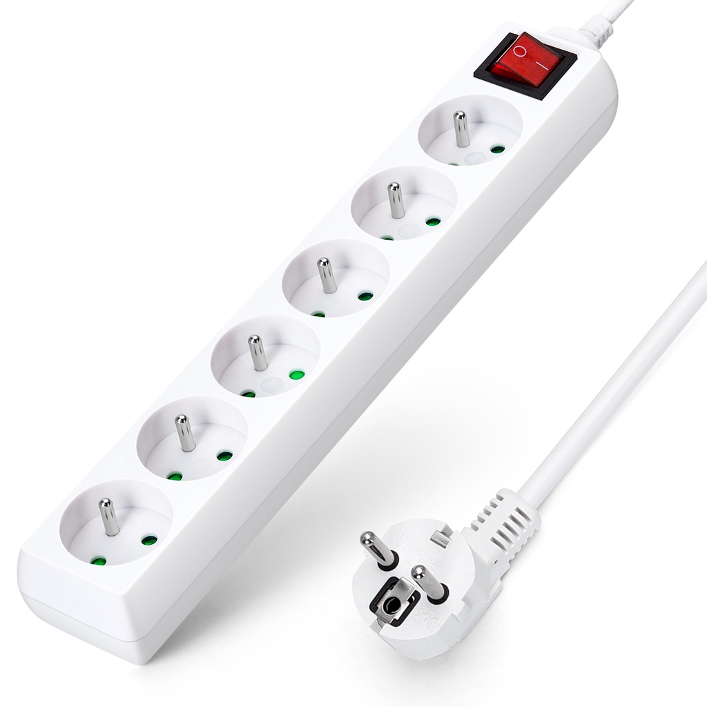 [B20103FIN] Französische 6-Fach Steckdosenleiste mit Schalter 1.5M 3G1.0mm² Weiß