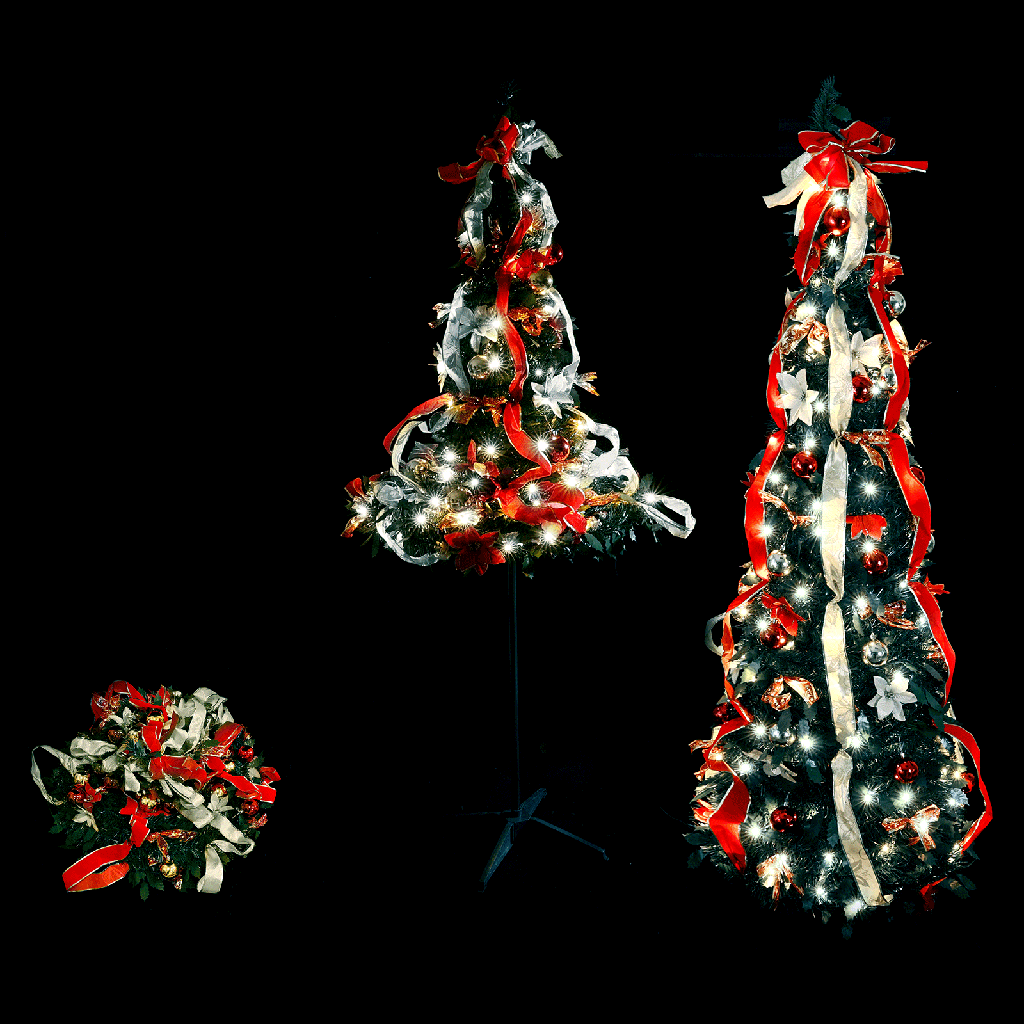 [B10303ABAJ] Faltbarer Weihnachtsbaum Rot-Gold-Dekorationen Kaltweiß 1,2 m IP44, Innenbereich&Außenbereich