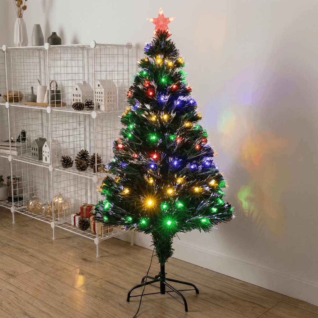 Sapin de Noël en fibre optique basse tension, RVBJ, 2.1 m ,IP44, Intérieur&Extérieur