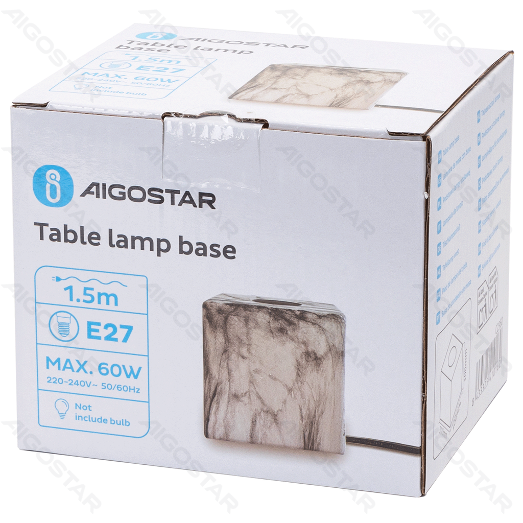 Pied de lampe de table, Ampoule non incluse, E27, Imitation marbre, Cubique