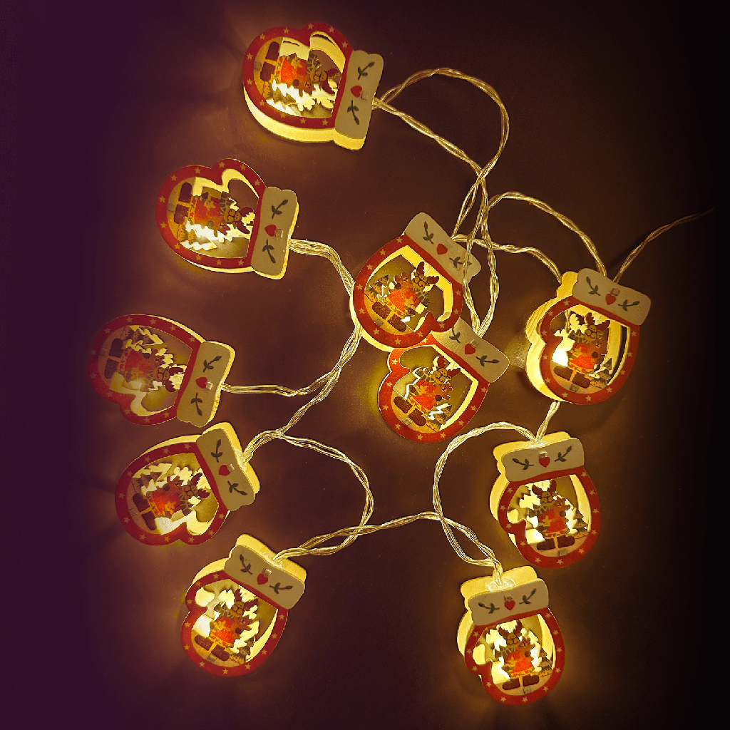 Aigostar Lichtstrook met houten handschoenhangertjes 3AA-batterij Warm wit 1,5m IP20 Binnen