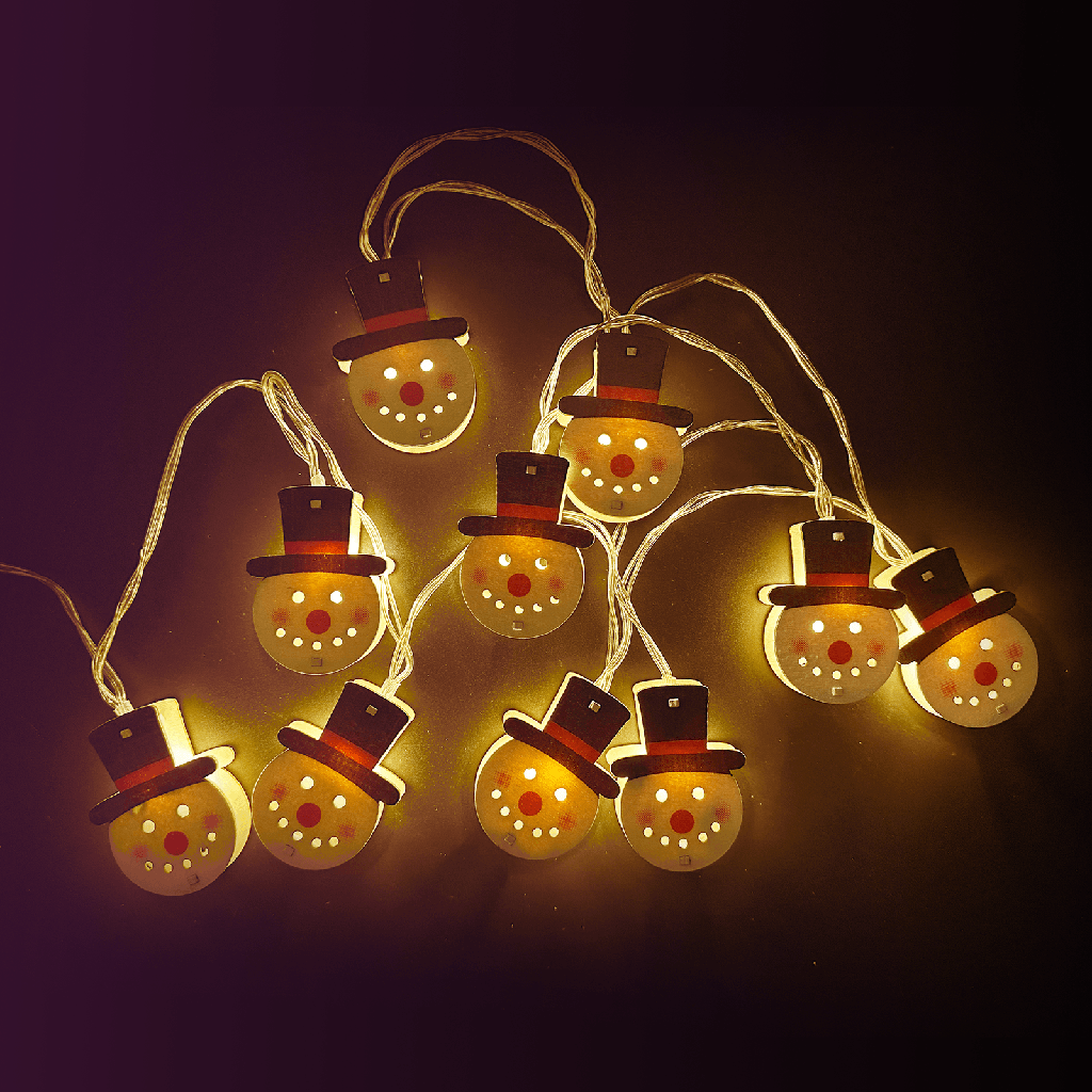 Aigostar Lichtstrook met houten hangertjes van sneeuwman 3AA-batterij Warm wit 1,5m IP20 Binnen