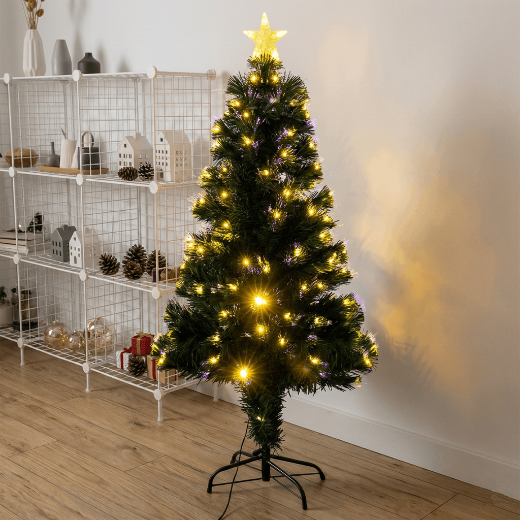 Sapin de Noël en fibre optique basse tension, Blanc chaude, 1.8 m ,IP44, Intérieur&Extérieur