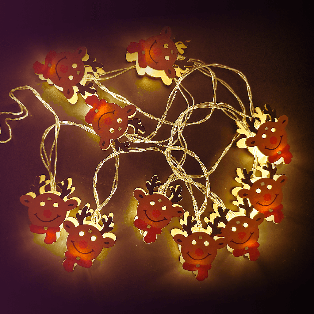 [B10303Q73] Lichterkette mit kleinen Hirschanhängern aus Holz, 3-AA-Batterie, warmweiß, 3 m, IP20, für den Innenbereich