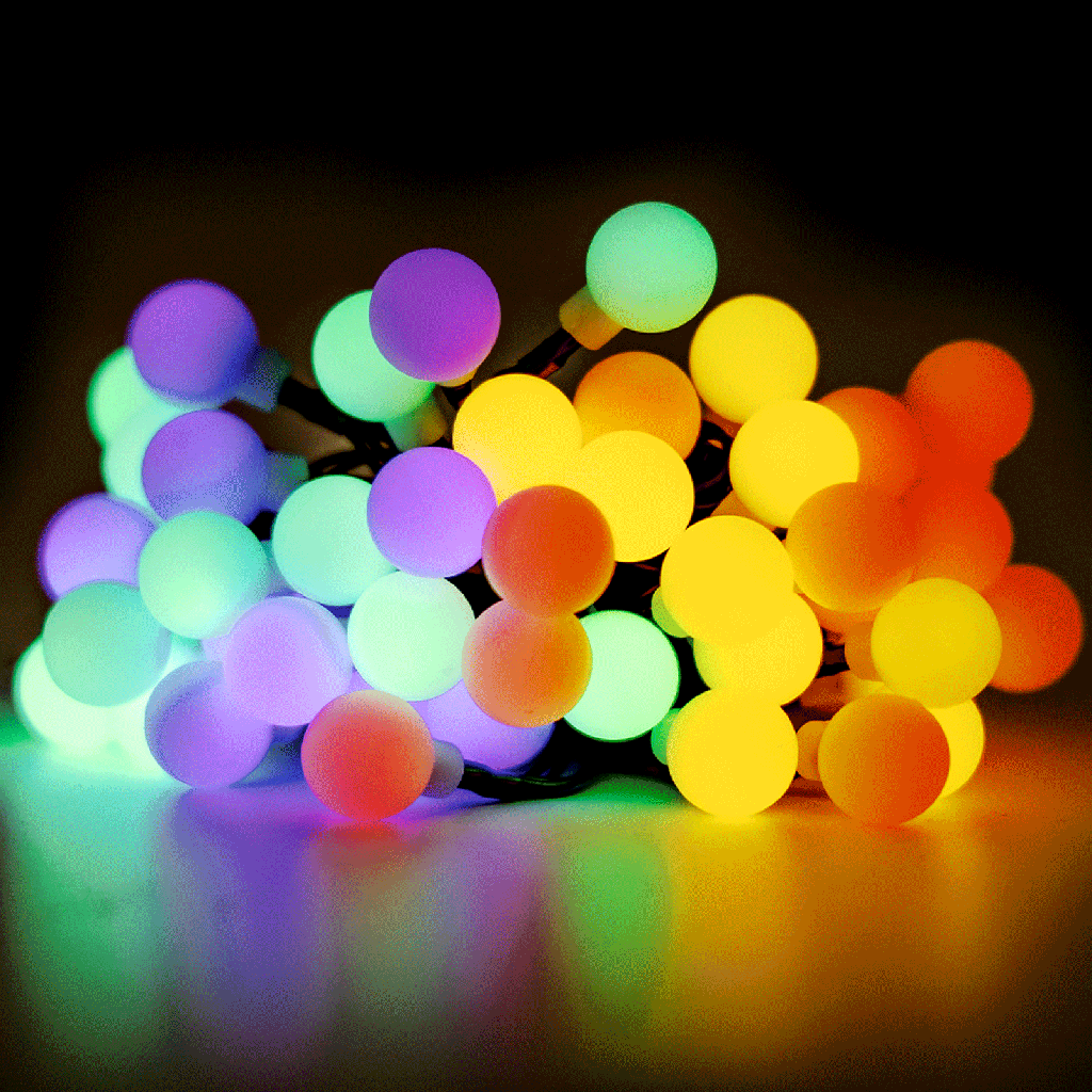 [B10201JE4] Lichtstrook met melkwitte peertjes op zonne-energie RGBY 2m+10m