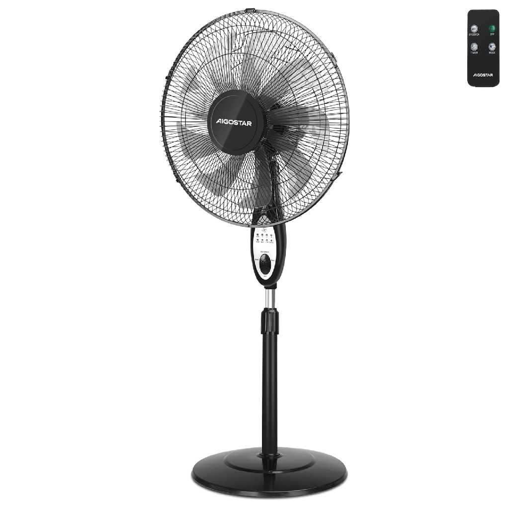 [330100A1E] Standventilator 16 Zoll, 9 Flügel, 3 Geschwindigkeitsstufen, schwarz, mit Fernbedienung