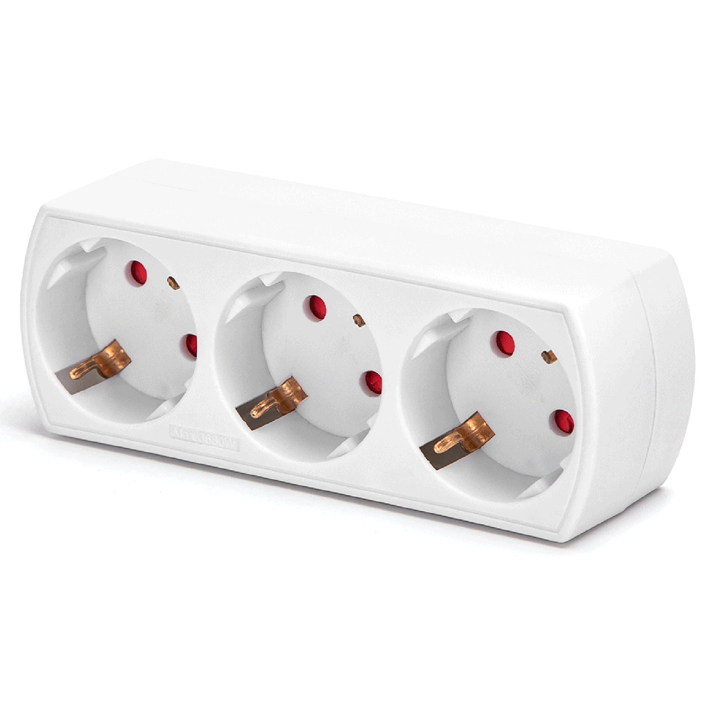 Duitse stopcontactsplitter 1 naar 3 16A rechthoek