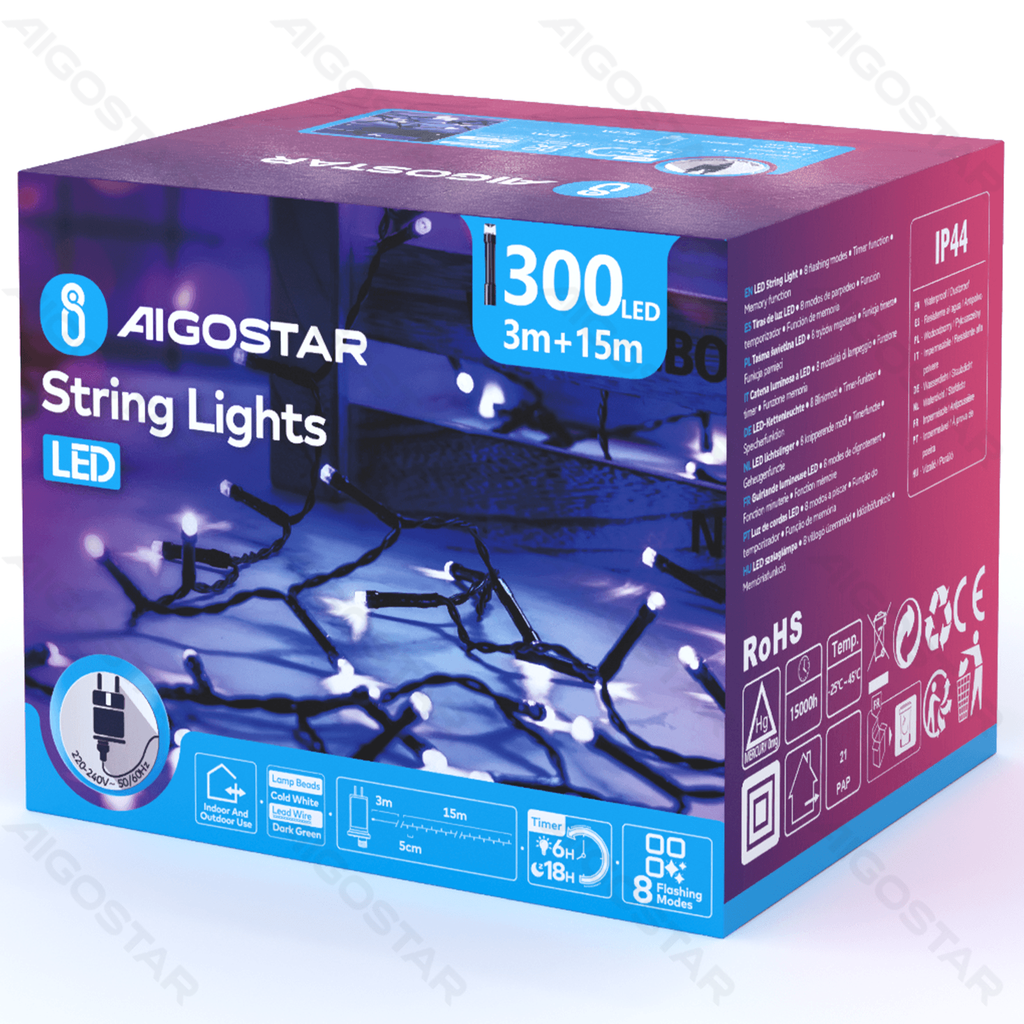 [B10303JN7] Flacher Lichtstreifen mit Niederspannung, kaltweiß, 15 m, IP44, für den Innen- und Außenbereich, Farbfeld