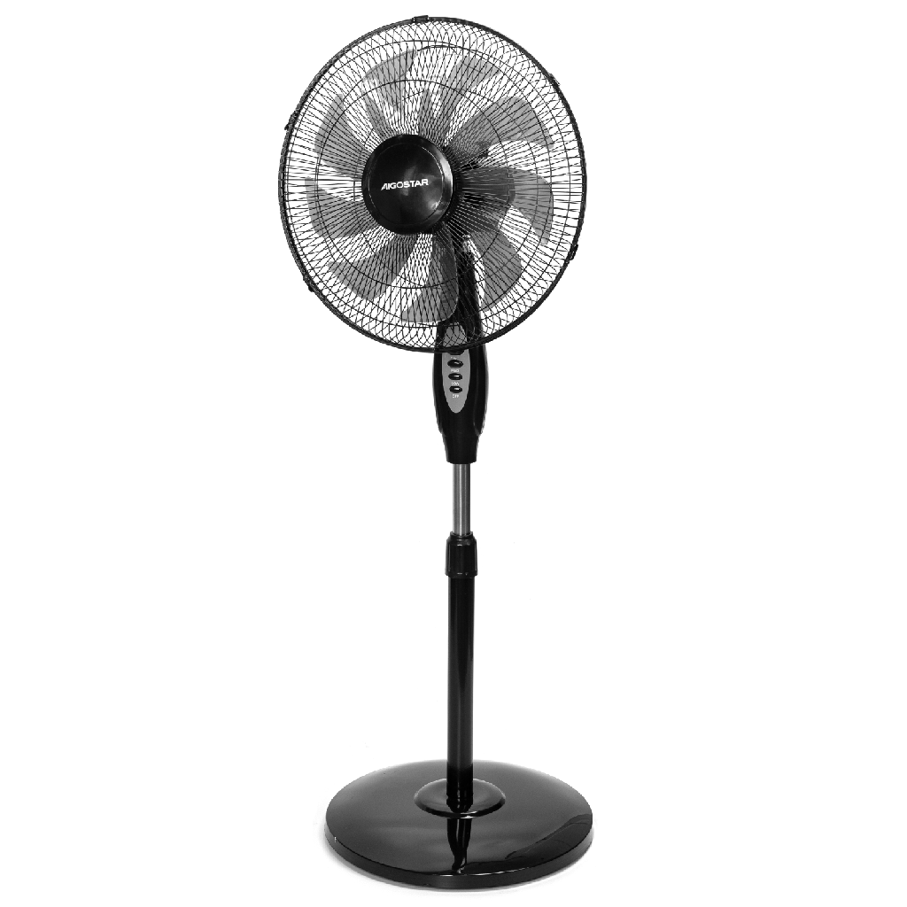 [330100A1D] 16-inch standing fan with 9 blades and 3 speeds, black