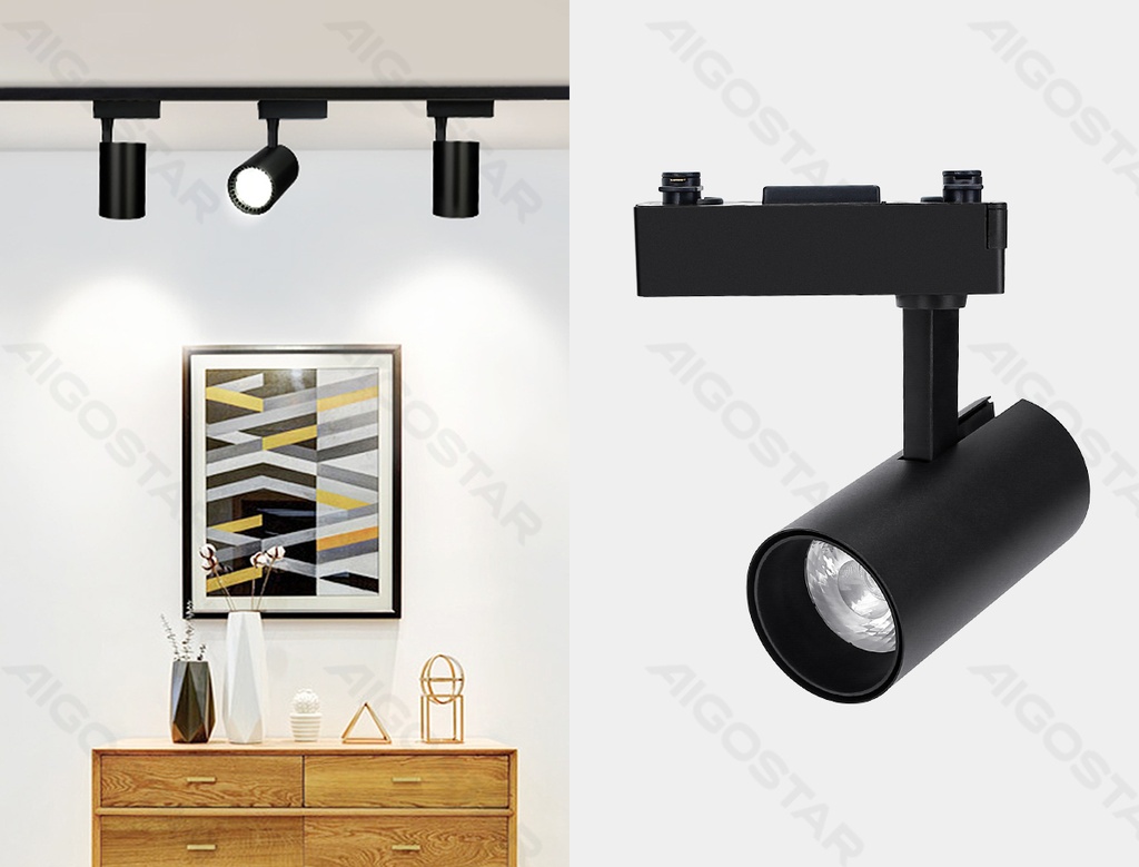 [B10403QKU] Aigostar LED 3-draads railverlichting zwart 15W
