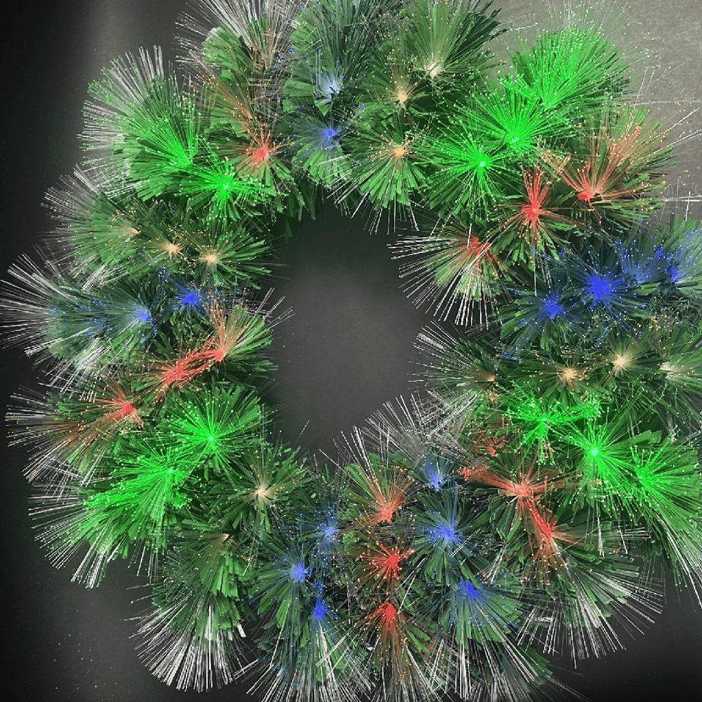 [B10303Y35] Fiber-optic light-up flower garland with 3 AA batteries, 0.5 m diameter, RGBY, IP44, Indoor/Outdoor