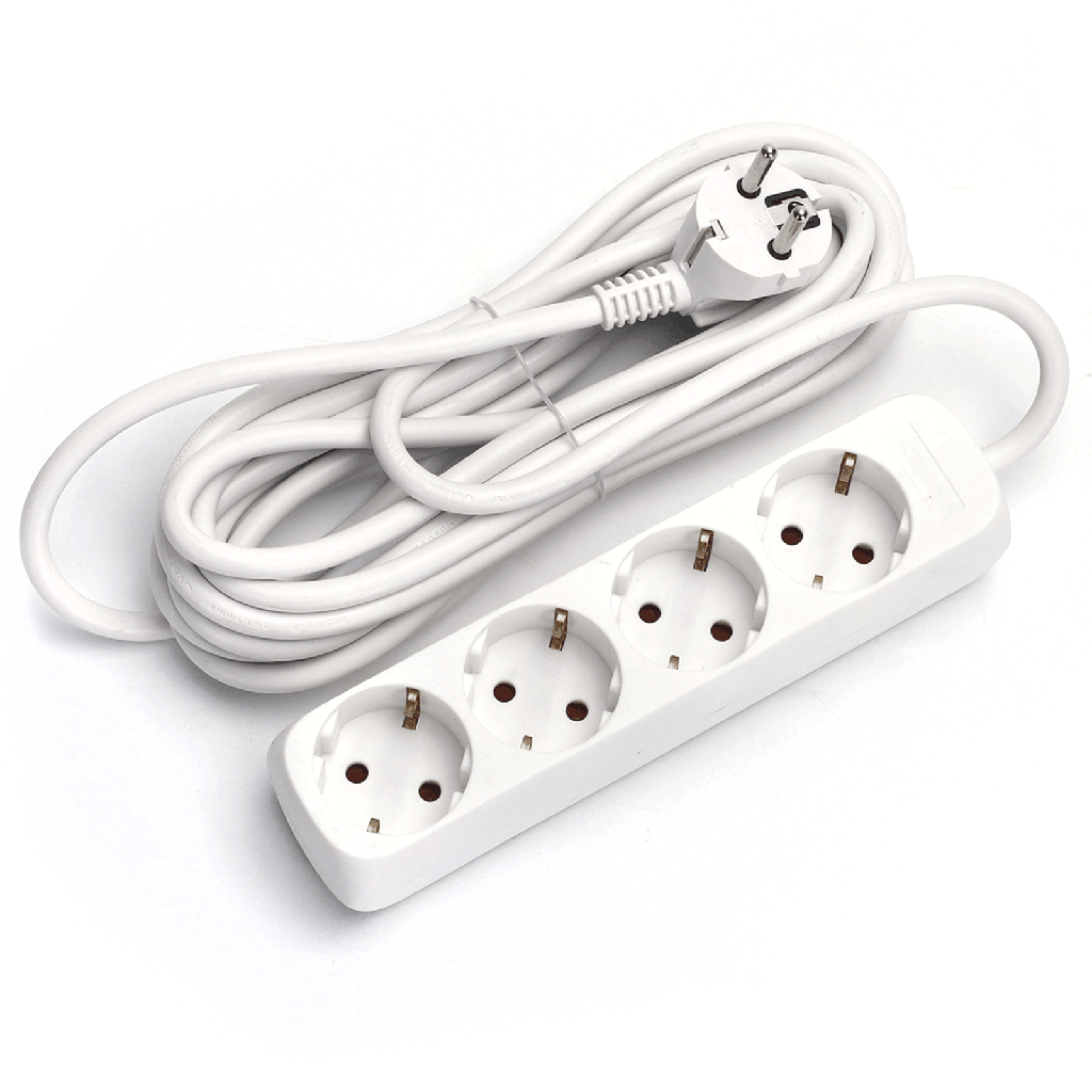 [B20103HJH] Aigostar Duitse 4-voudige stekkerdoos zonder schakelaar 3M 3G1 5mm² wit