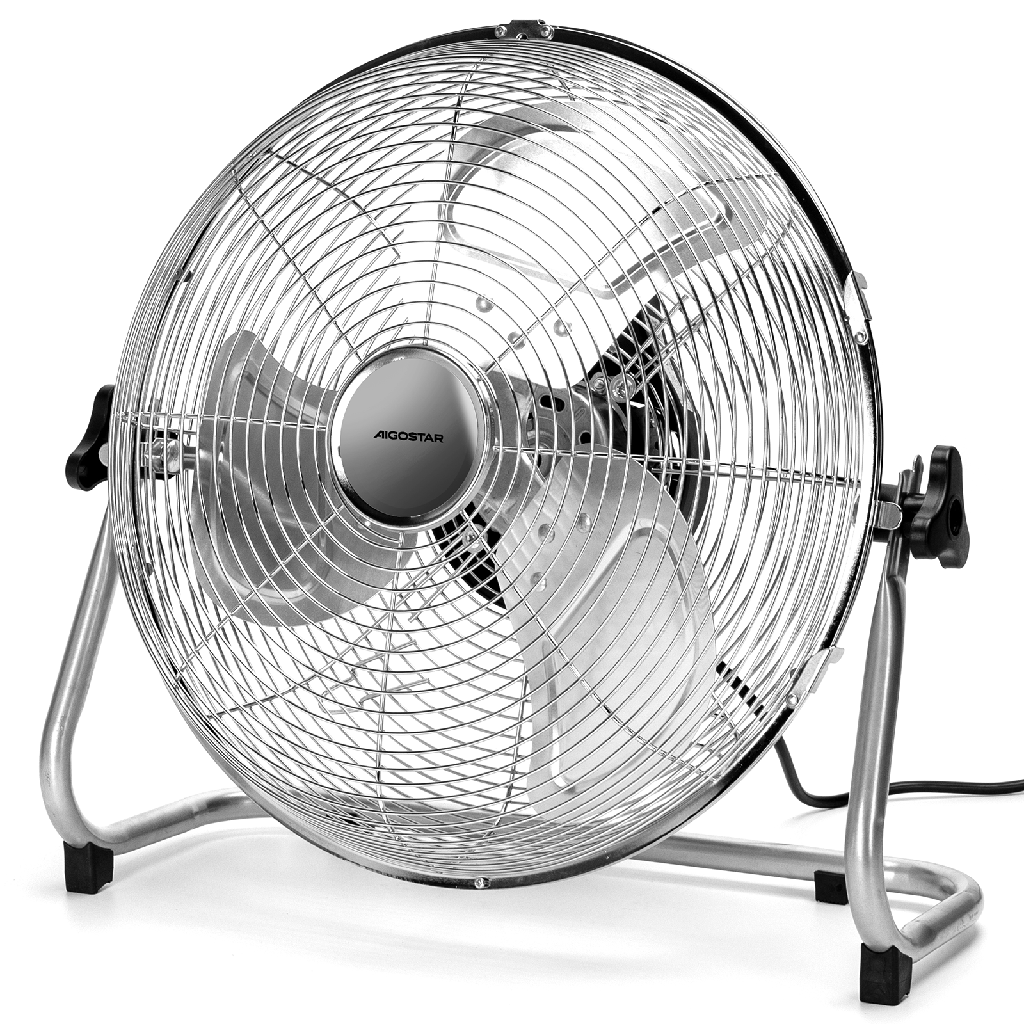 Ventilateur de sol 14 pouces, 3 pales, 3 vitesses, argent