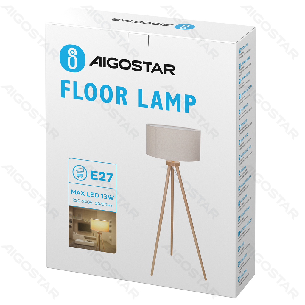 [B10306AT1] Houten Vloerlamp (Zonder Lichtbron) E27