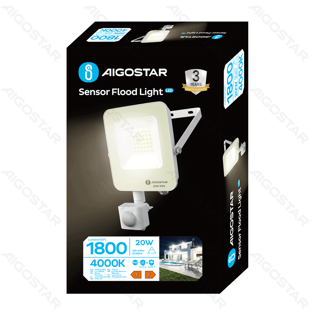 [B10202B6D] Aigostar LED-sensorschijnwerper 20W 1800lm 4000K IP65