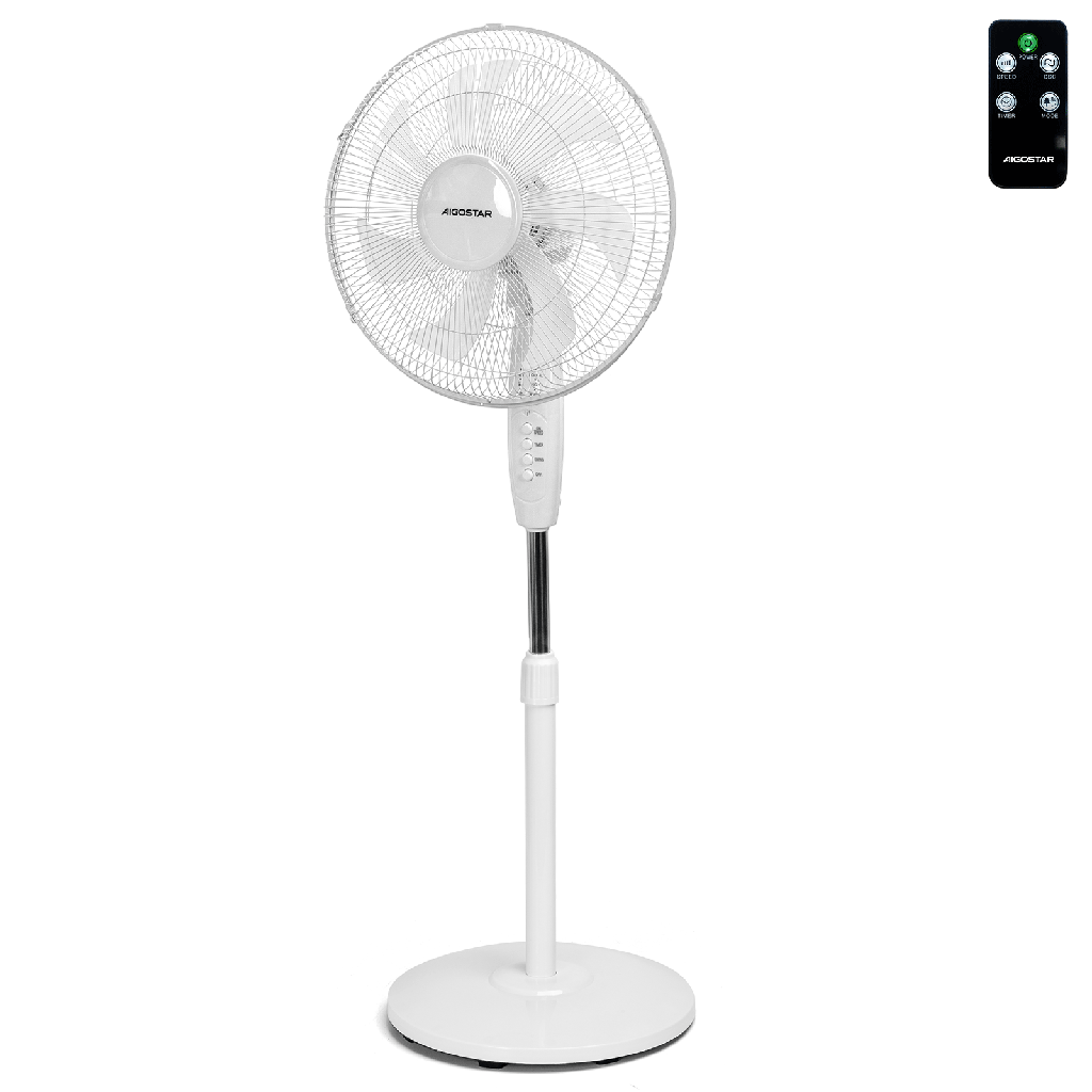 [B30101M35] Standventilator 16 Zoll, 7 Flügel, 3 Geschwindigkeitsstufen, weiß, mit Fernbedienung