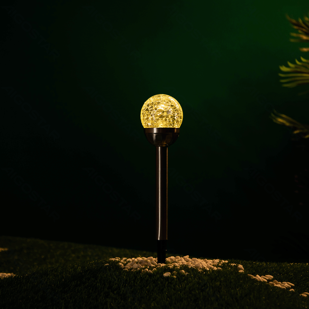 [B10201NM6] LED Solar Atmosphärische Rasenleuchte Edelstahl Rissige Kugel mit Pfahl 2700K