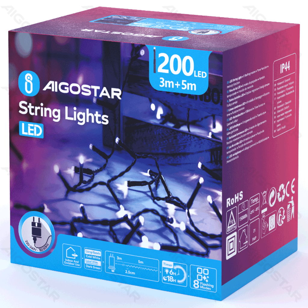 [B10303K8H] Aigostar Platte lichtstrook Koud wit 5m IP44 Binnen/Buiten Kleurvak