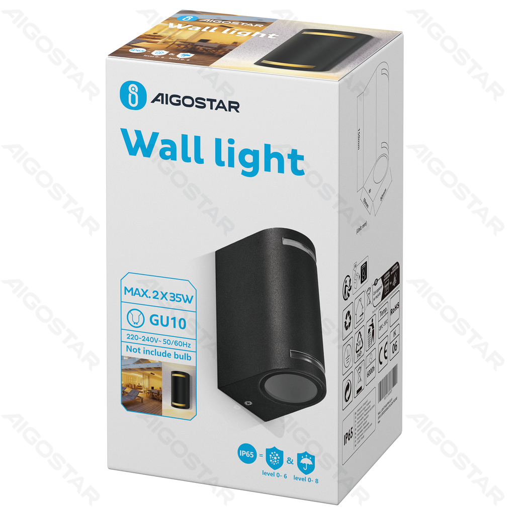 [B10304BJ1] Metalen Dubbele Kop Wandlamp Zwart (Zonder Lichtbron) GU10