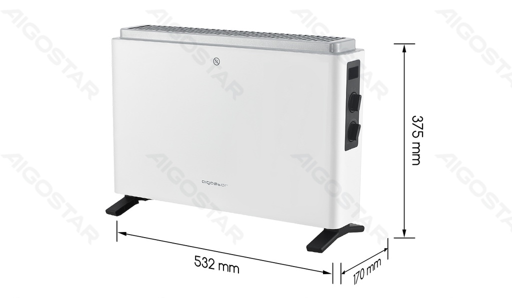 Konvektorheizung 2000 W, 3 Stufen, Drehschalter