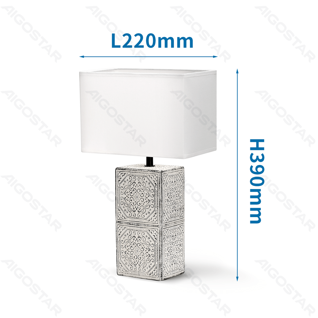 Lampe de table carrée en céramique, blanche/noire, avec abat-jour en tissu (sans ampoule) E14