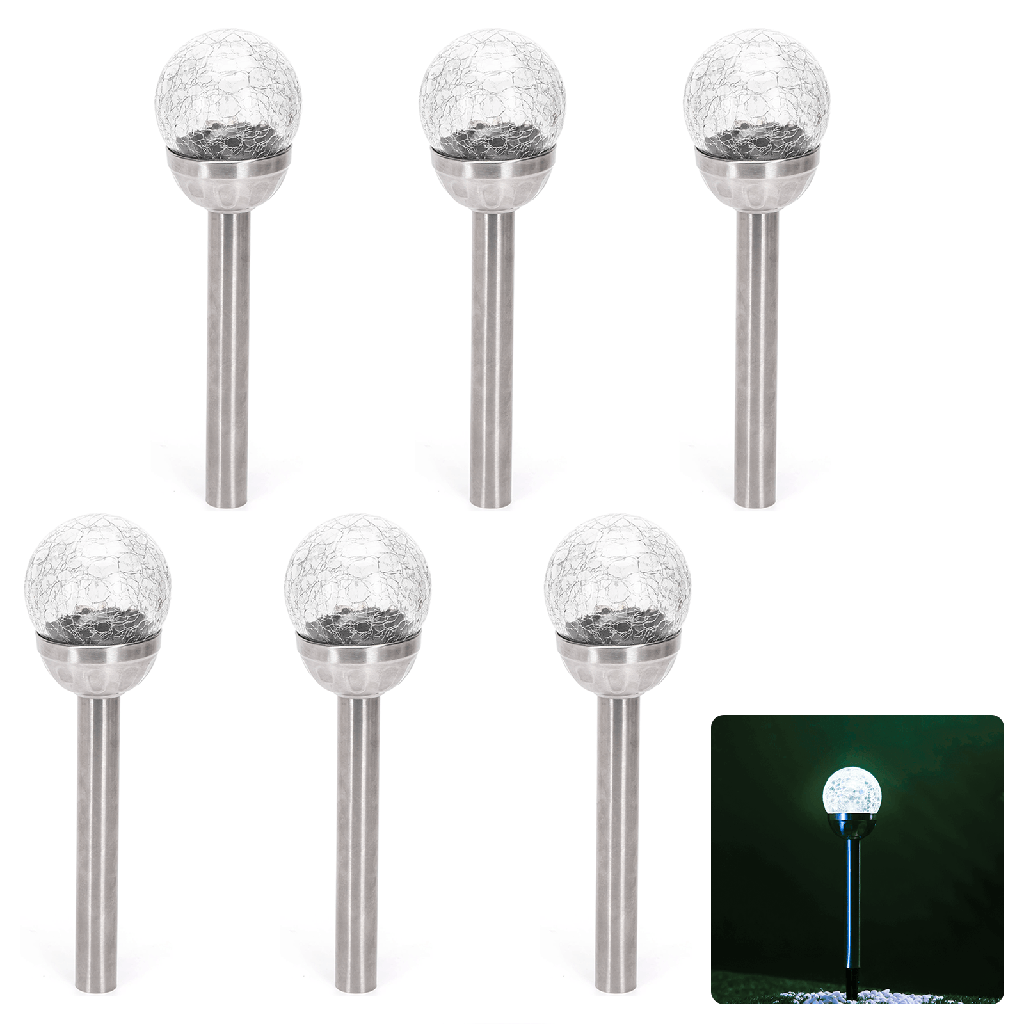 [B10201AEGH] LED Solar Sfeervolle Gazonverlichting RVS Gebarsten Bal met Staak 6500K