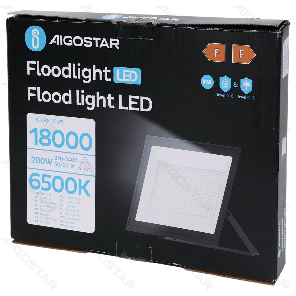 [B10202AAIV] Aigostar LED Flood light Glass shade Black 200W 6500K 25cm
