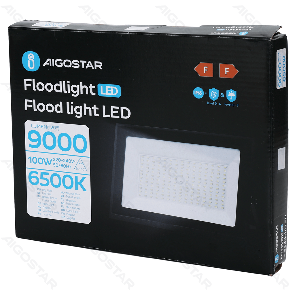 [B10202AAJF] Aigostar LED Flood light Glass shade Black 100W 6500K 25cm