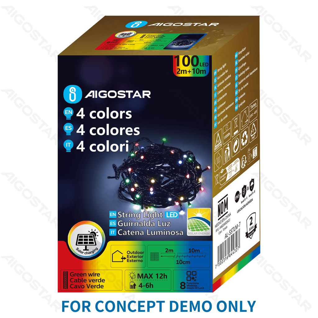 [B10201ACRZ] Aigostar Plat lichtsnoer op zonne-energie multikleur 2m+20m IP65