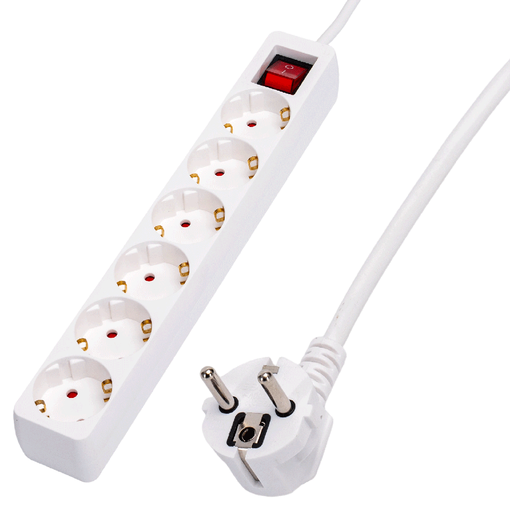 Duitse 6-voudige stekkerdoos 16A stekker 1m kabel 3G1 0mm² wit