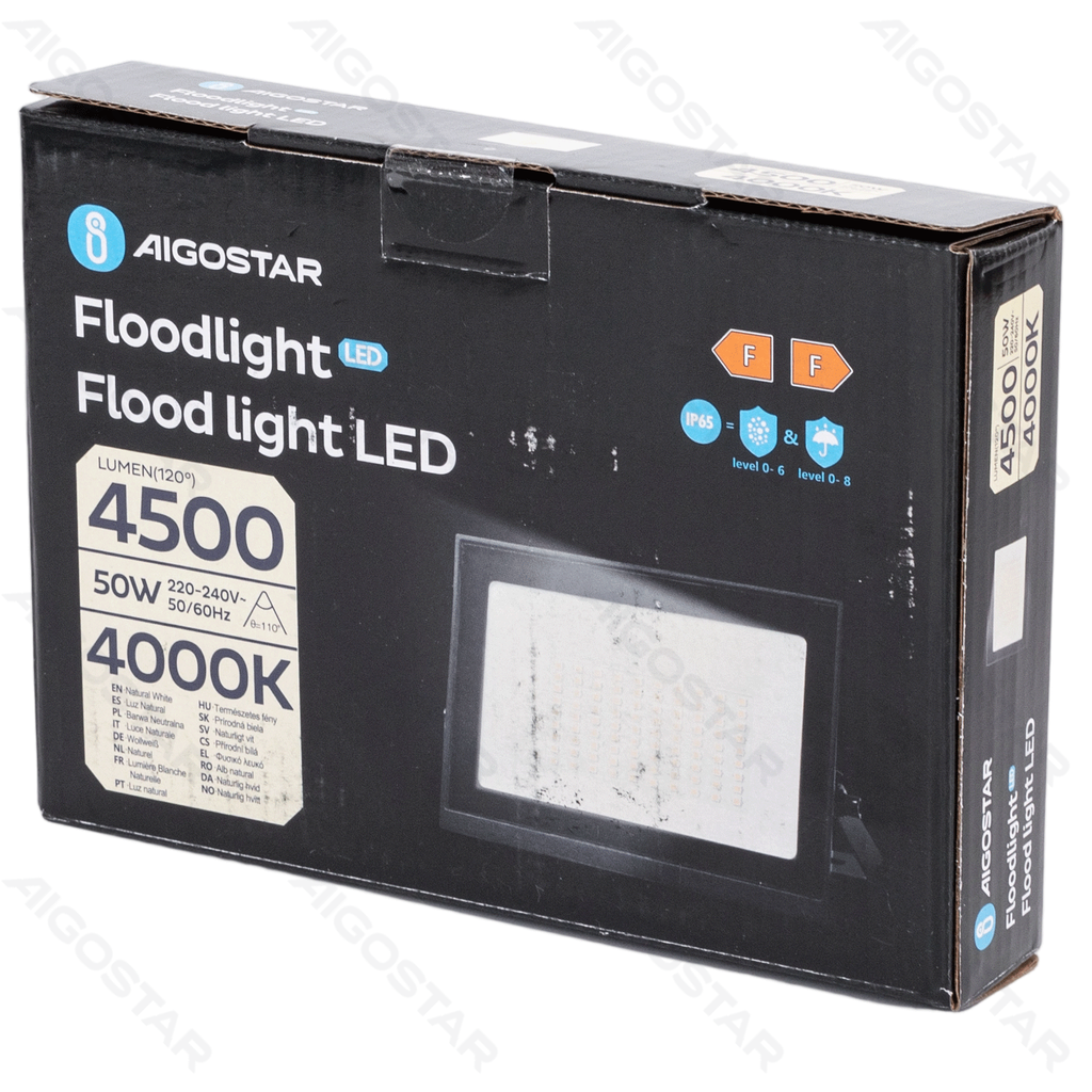 Aigostar LED Flood light Glass shade Black 50W 4000K 22.5cm