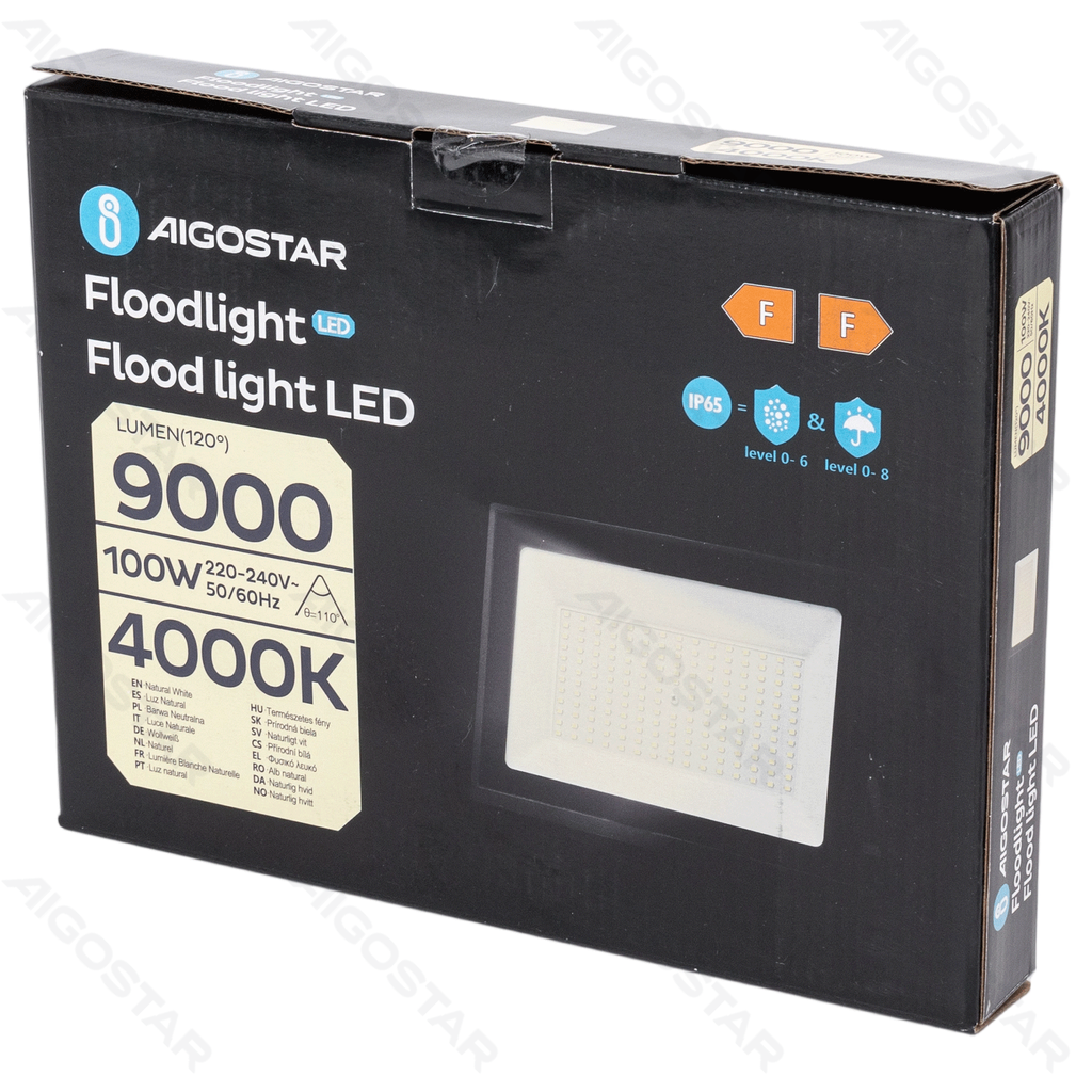 [B10202AAJG] Aigostar LED Flood light Glass shade Black 100W 4000K 25cm