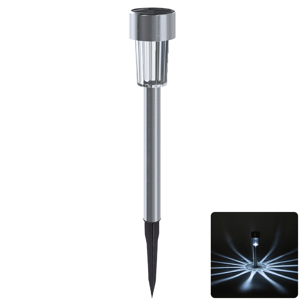 [B10201ADCA] LED Solar Sfeervolle Gazonverlichting RVS Recht 6500K