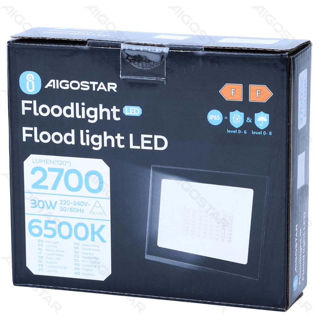 [B1020249R] Aigostar LED Flood light Glass shade Black 30W 6500K 07 series
