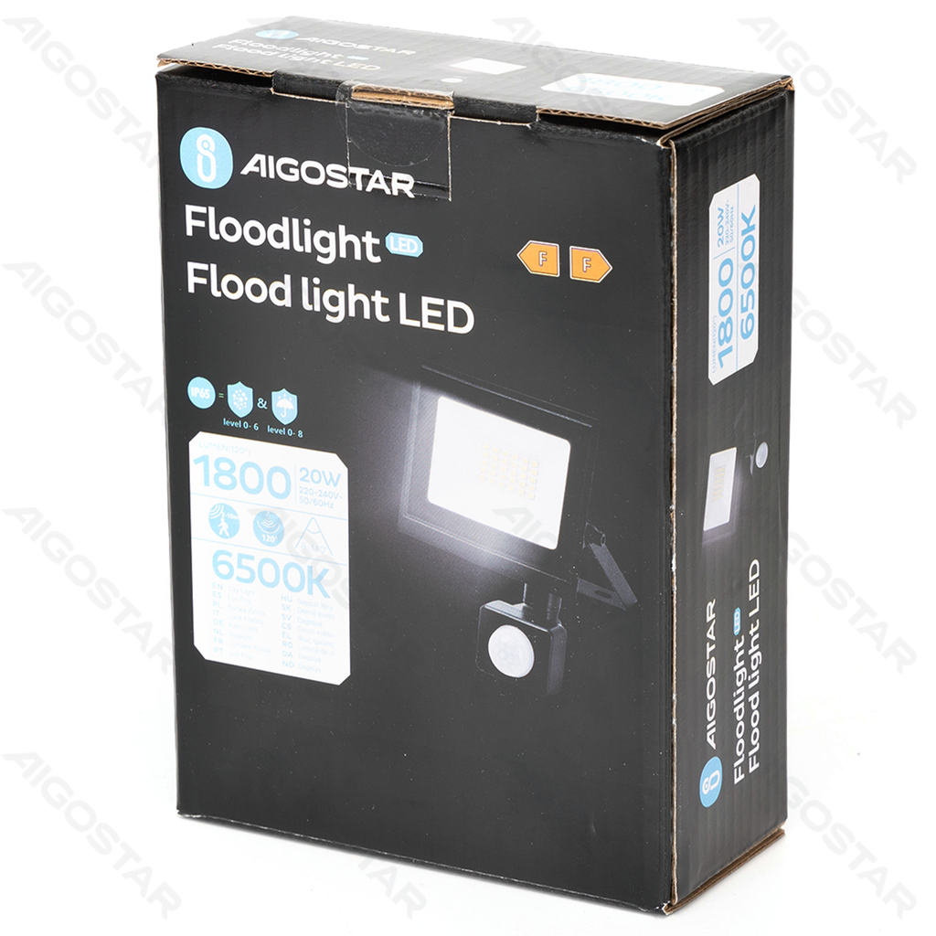 [B1020249V] LED Flood light Glass shade Black 20W 6500K Sensor