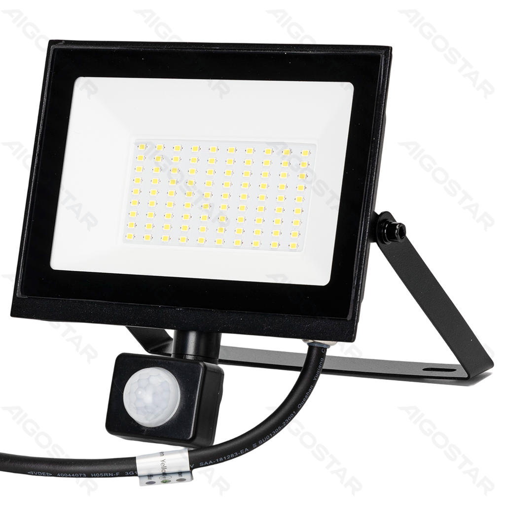 LED Flood light Glass shade Black 50W 6500K Sensor